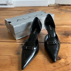 ALDO Black Pointed Toe Heels with Buckle Detail